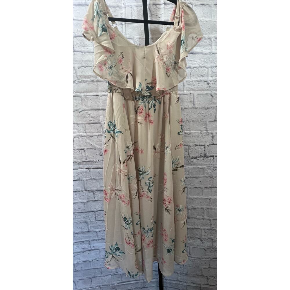 Torrid Sz 12 Chiffon Cold Shoulder Floral Tea Length Chateau Grey Dress NEW! - Picture 3 of 8